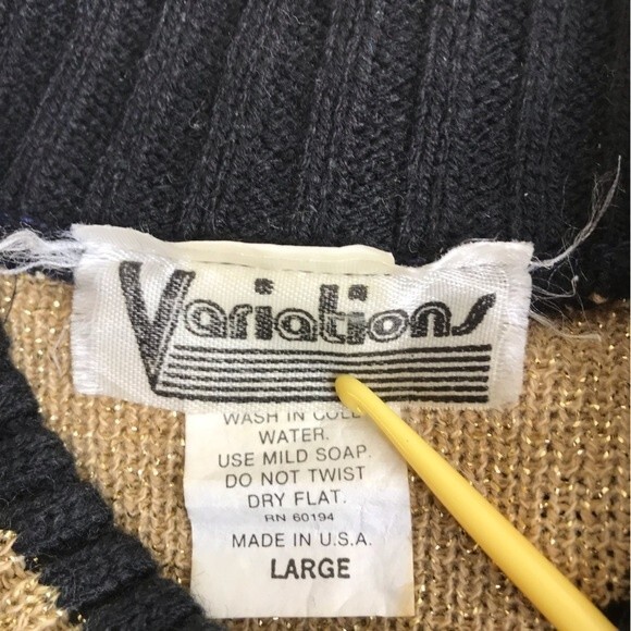 Vintage Variations Gold Lurex Black Trim Long Sleeve Mock Neck Sweater Large - Picture 6 of 12